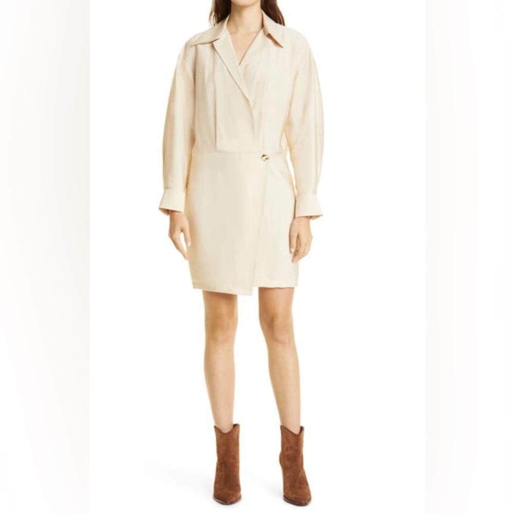 Vince Cream Tan Shaped Collar Classic Old Money Wrap Dress Size 12